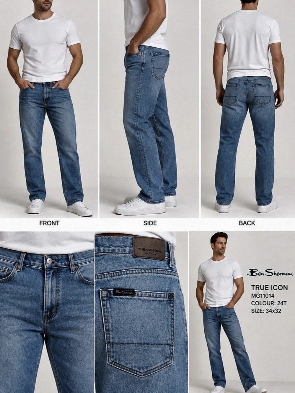 BEN SHERMAN True Icon Men’s Straight Leg Jeans 34x32 Blue Denim MG11014 - Picture 2 of 13